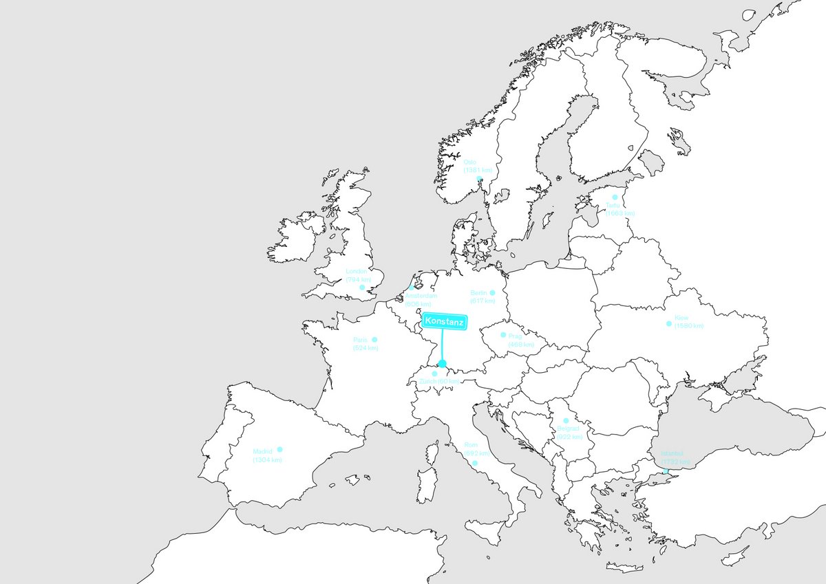 Die Lage von Konstanz auf der Europakarte 