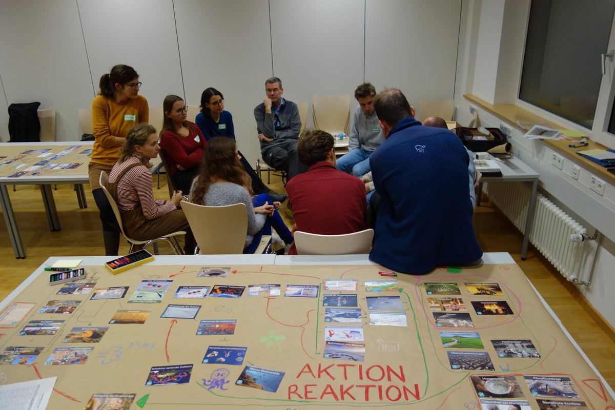 Gemeinsam erarbeitetes Klimapuzzle mit Seminargruppe im Hintergrund