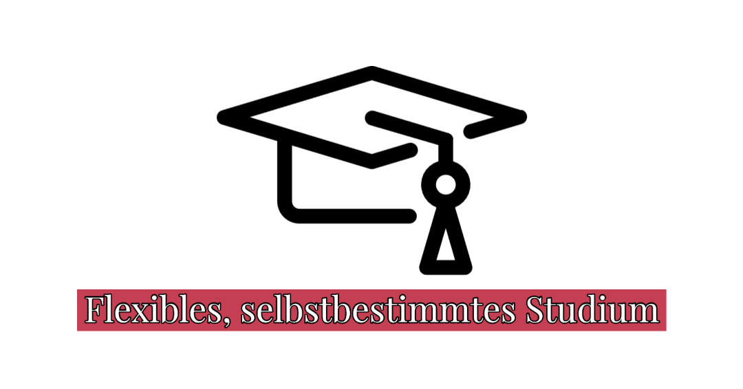 Slider-Bild mit einem Symbol "Doktorhut" und dem Text "Flexibles & selbstbestimmtes Studium"
