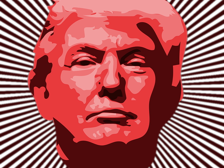 stilisiertes Porträt von Donald Trump vor Strahlenkranz