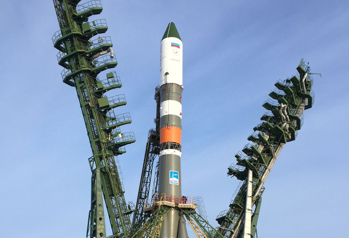 Die Sojus-Rakete mit der ICARUS-Antenne an Bord. Foto: Max-Planck-Institut für Verhaltensforschung